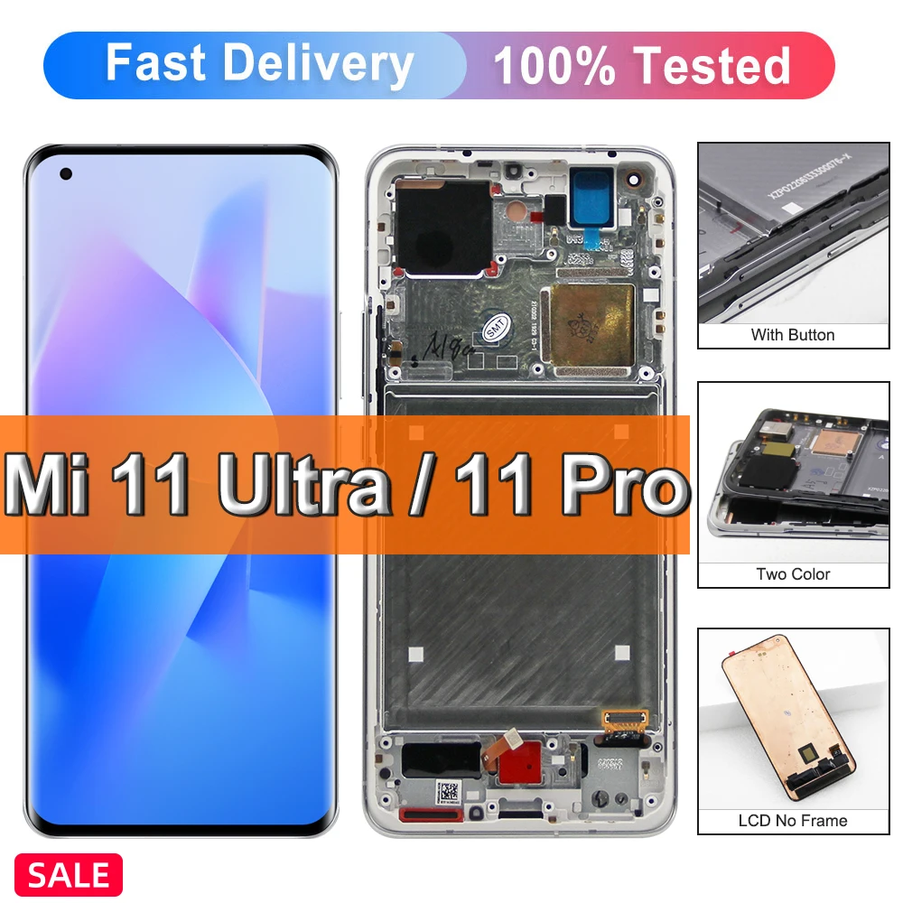 

6.81" OLED For Xiaomi Mi 11 Pro LCD Touch Screen For Xiaomi11Ultra Mi 11 Ultra M2102K1G M2102K1C Display with Frame