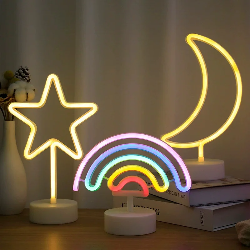 LED 네온 불빛 USB/배터리 전원 플라밍고 선인장 네온 사인 램프 코코넛 나무 파인애플 유니콘 램프 휴일 생일 장식