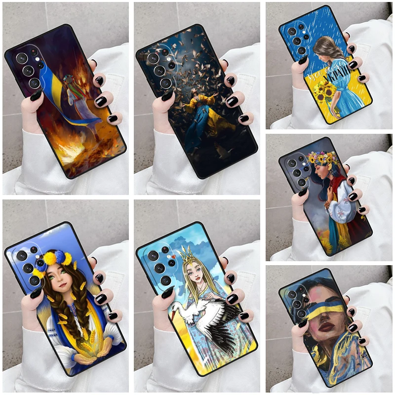 Phone Case For Samsung Galaxy S24 S23 S21fe S22 Ultra Plus Note 10 20 S8 S9 S10 Cover U-kraine Flag Girl Pattern