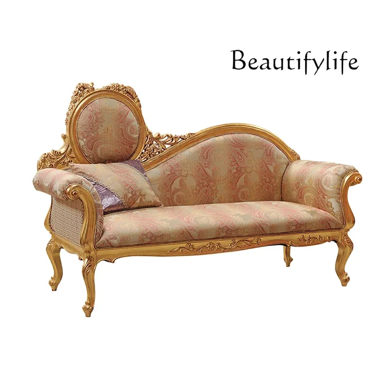 

European classical solid wood carving flower beauty couch French court retro old fabric princess chair