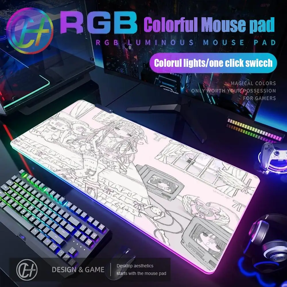Anime Cute Angel Girls Mouse Pad Laptop Gaming Extended Desk Mat PC Kawaii Gamer Cabinet Mousepad XXL Keyboard Rug Pink Carpet