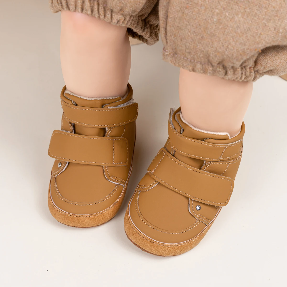 

High-Top Infant Baby Boys Girls Moccasins Sneakers Solid Color/Contrast Color PU Leather Anti-Slip Sole First Walker Shoes