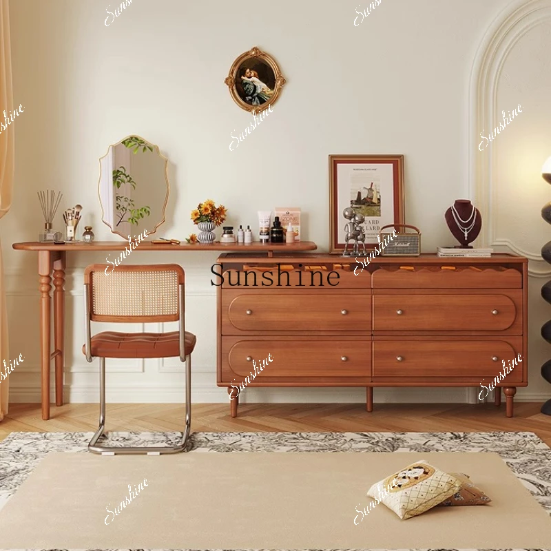 Solid wood corner makeup table bedroom light luxury French chest integrated telescopic  FT