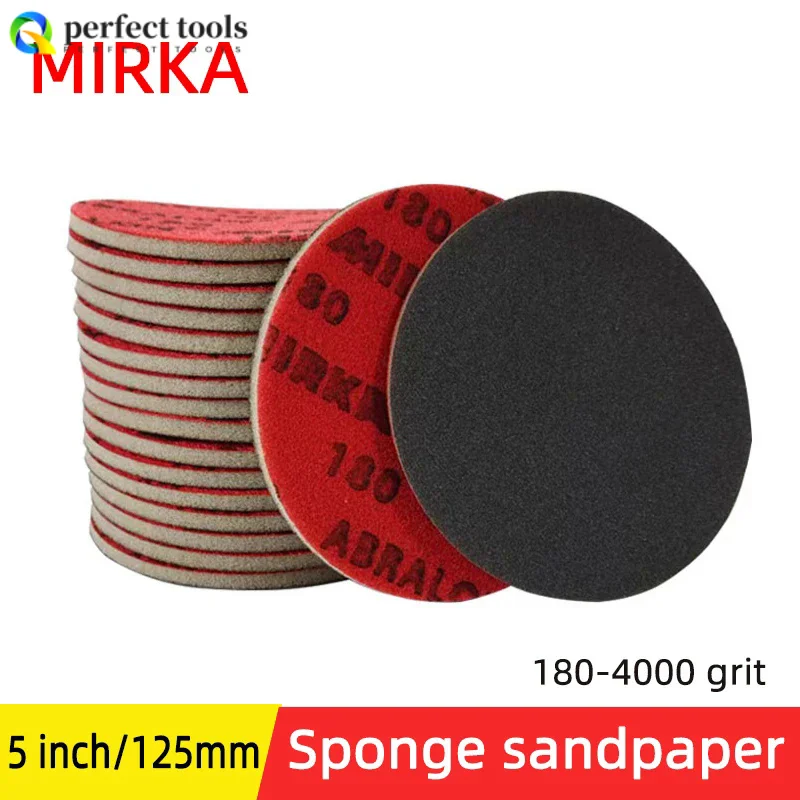 MIRKA 5 Inch 125mm Sponge Sandpaper 180-4000 Round Disc Foam Carabiner Ground Cotton Automotive Fine Abrasive