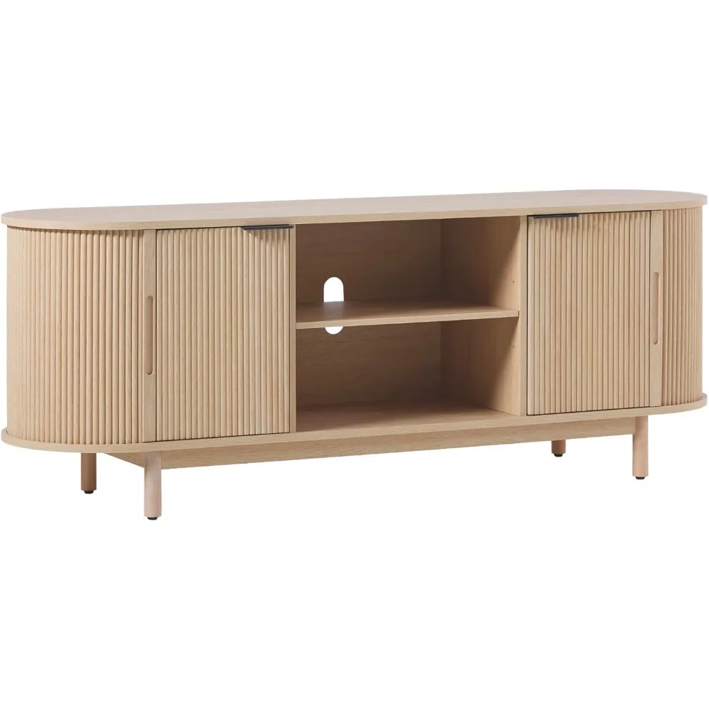 

Walker Edison Modern Curved Reeded TV Stand for TVs up to 70 Inches, Credenza with Sliding Doors and Adjustable Shelves
