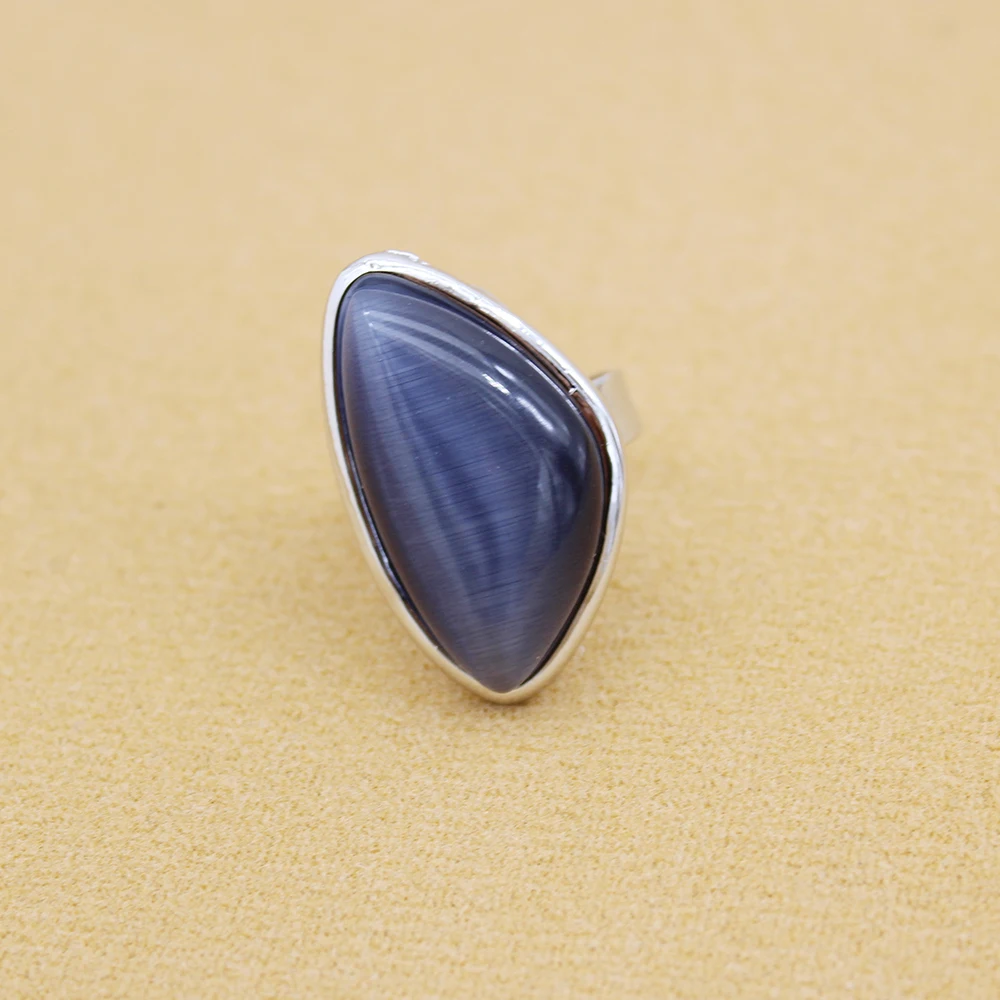 Anillo de ópalo ovalado grande de cristal blanco Chapado en plata Vintage bohemio para mujer, joyería de promesa de regalo, moda, 1 ud.