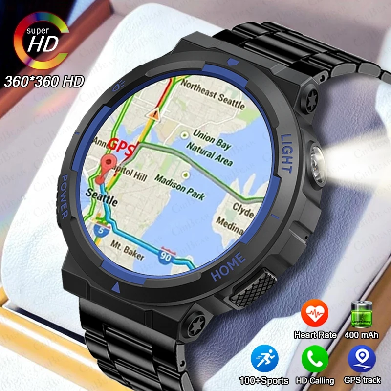 2024 New LED Flashlight Smart Watch Men 360*360 HD Display 100+ Sports Fitness Heart Rate 3ATM & IP68 Bluetooth Call SmartWatch