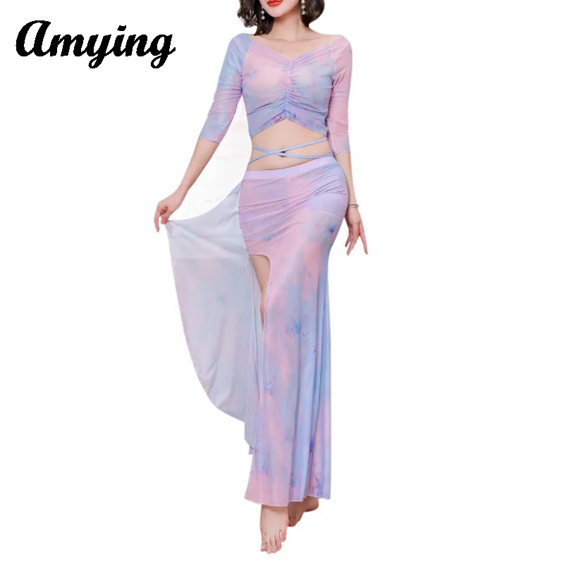 Sexy Buikdans Mesh Top + Split Rok Outfit Oosterse Indiase Dans Godin Split Rok Vrouwen Training Training Set