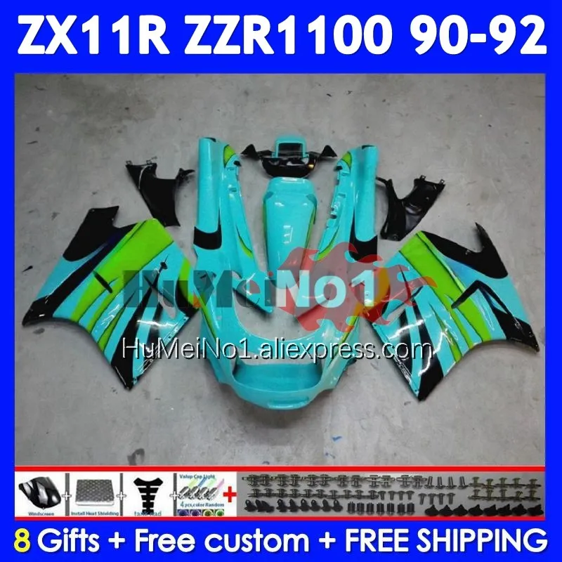 ZX-11R For KAWASAKI NINJA ZX11 ZZR 1100 Cyan green ZZR-1100 222No.55 ZZR1100 ZX 11R 11 R ZX11R 90 91 92 1990 1991 1992 Fairing