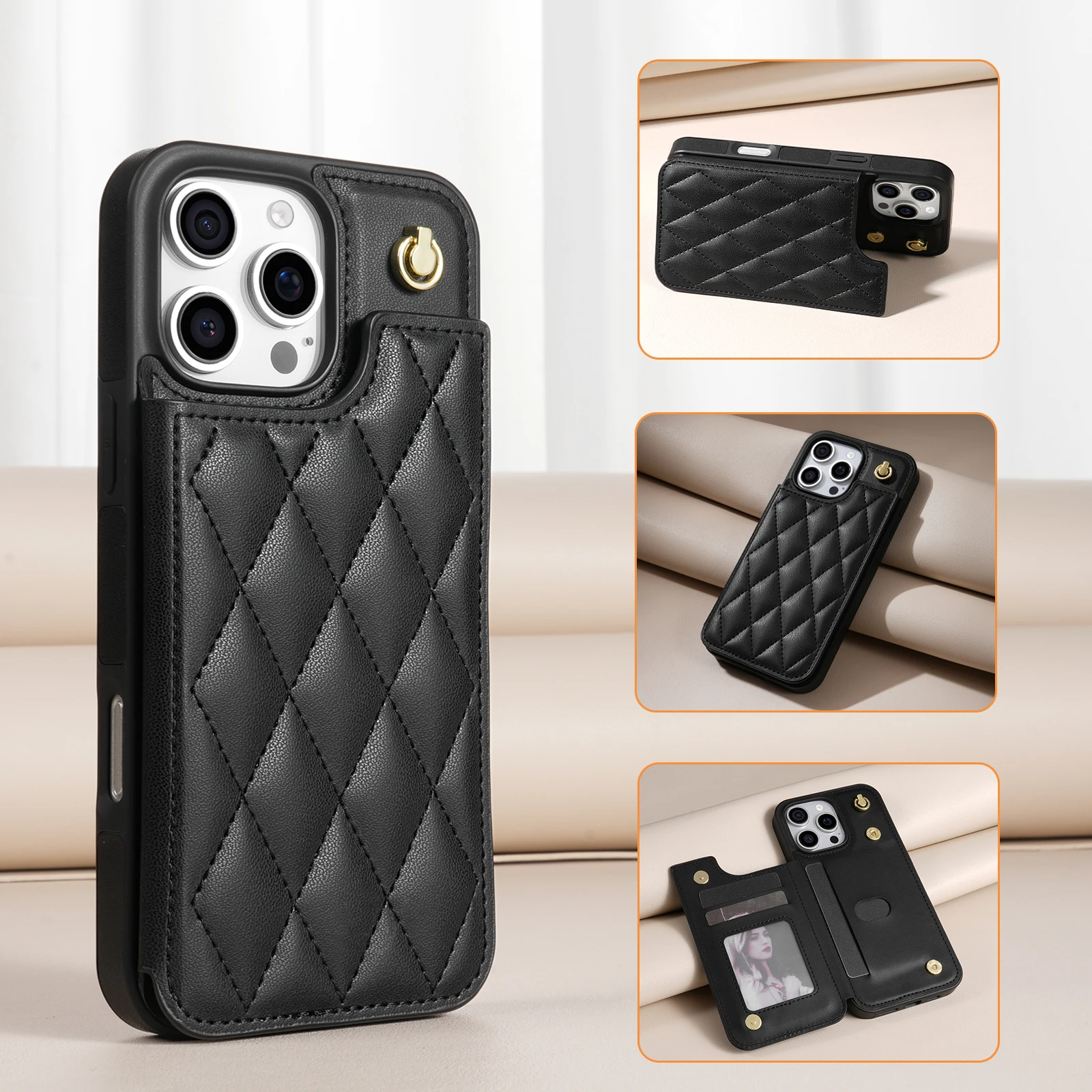 

Card Pocke Wallet Holder Leather Cover For iPhone 16 15 14 13 12 11 XS Pro Max X XR 7 8 Plus ShockProof Wallet Flip Phone Case