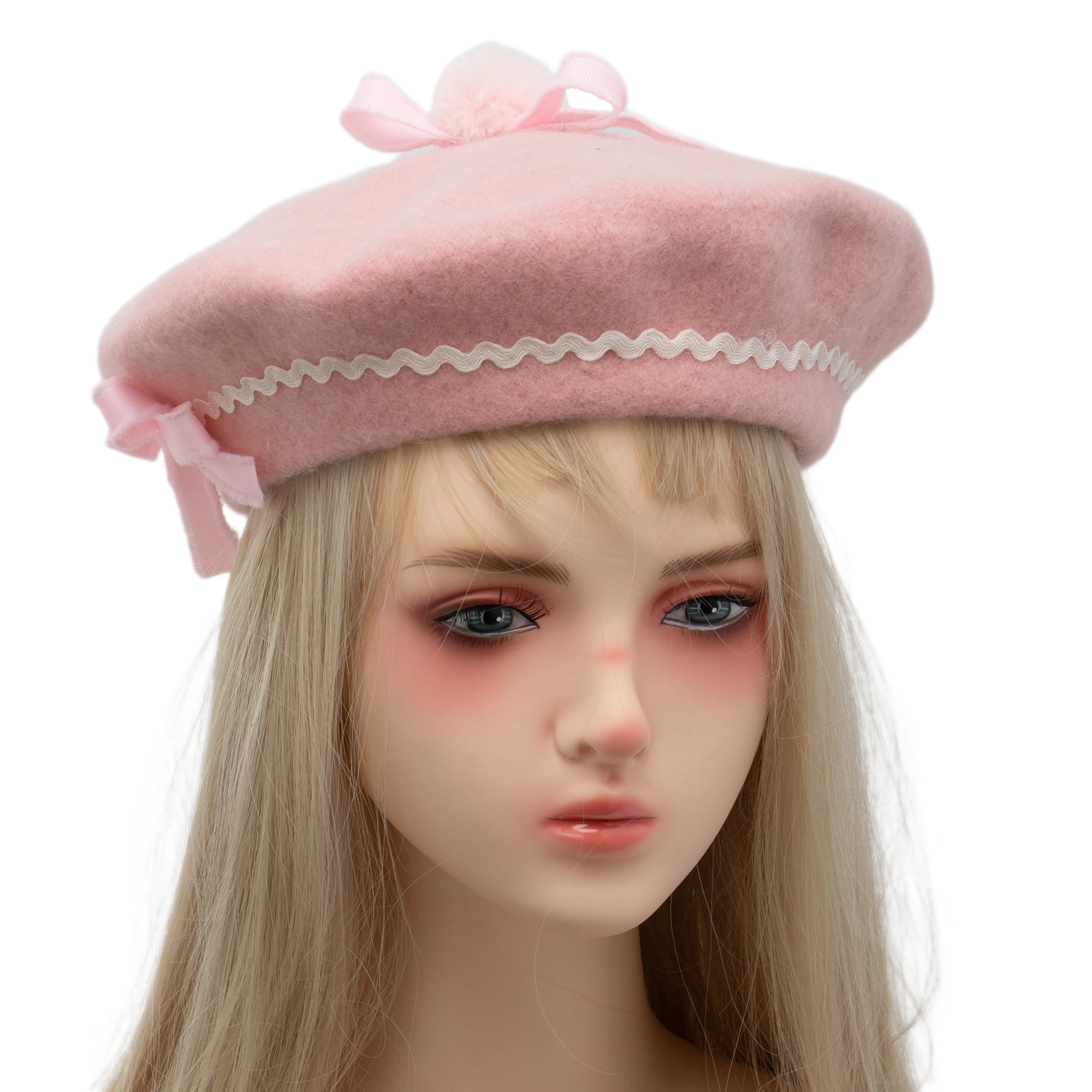 Handmade Women Wool Felt Beret Lolita Girls Cute Hat With Raised Bowknot Painter Beanie Cap