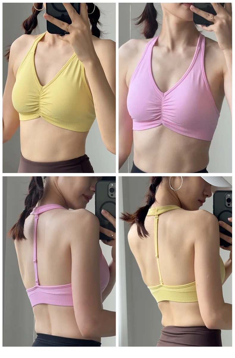 Adjustable High-Impact Yoga T-Back Sports Bra - Halter Neck, Backless, Quick-Dry, Shockproof Gym Tank Top image 3