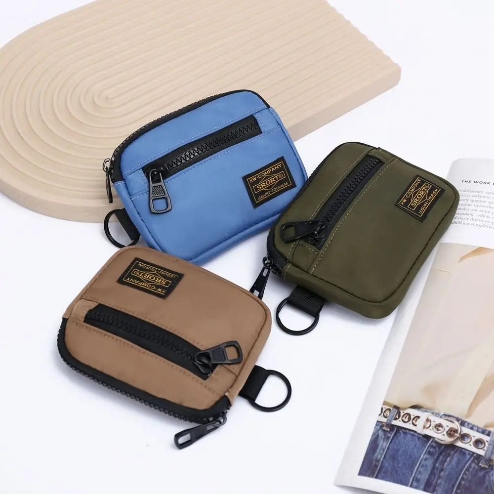 Portable Canvas Coin Purse Card Holder Korean Style Fashion Zipper Short Wallet Mini Earbuds Storage Bag for Men