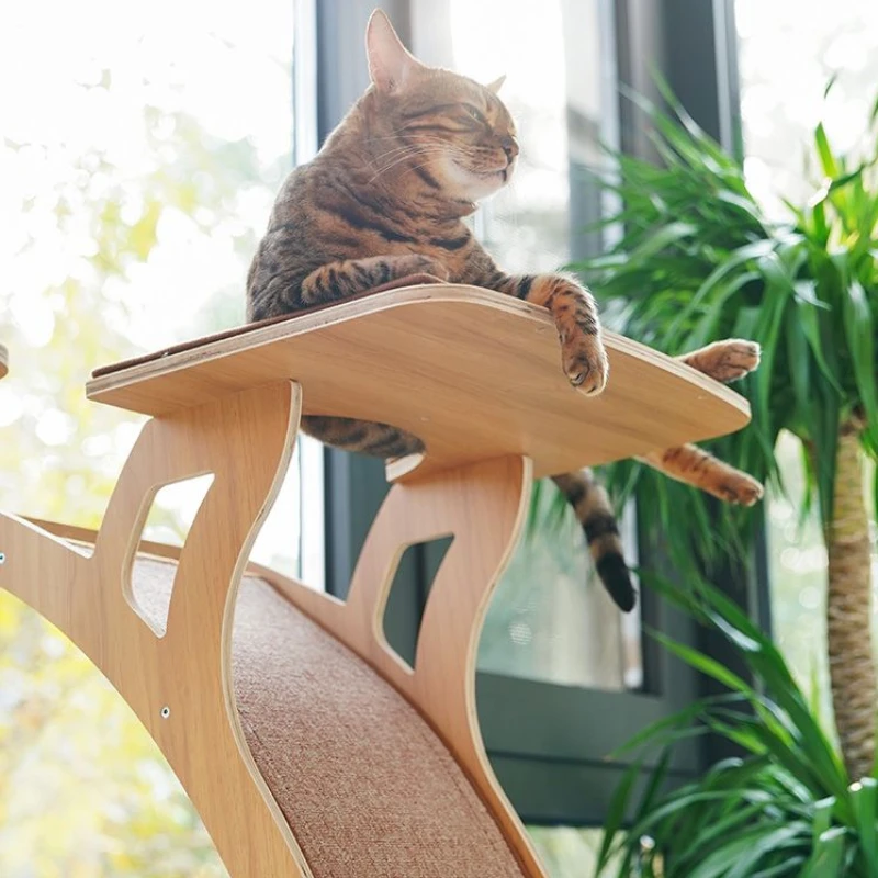 Wood Cats Climbing Frame Observation Deck Suction Cup Large Cat Nest Tree Scratchers Toys Multi-layer Board Pet Product Supplies