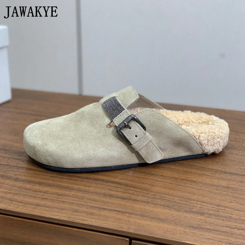 2024 Summer Luxury Designer Flat Half Slippers Women Wrap Toe Suede Wool Outdoor Shoes Casual Comfort Beach Walking Shoes Women