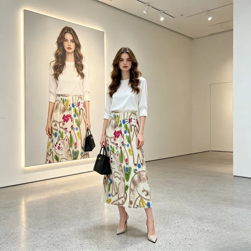 

Плиссированная юбка Miyake, весна-лето 2026, новая коллекция, с принтом, драпированная, приталенная, модная, повседневная, элегантная, свободная, средней длины, плиссе