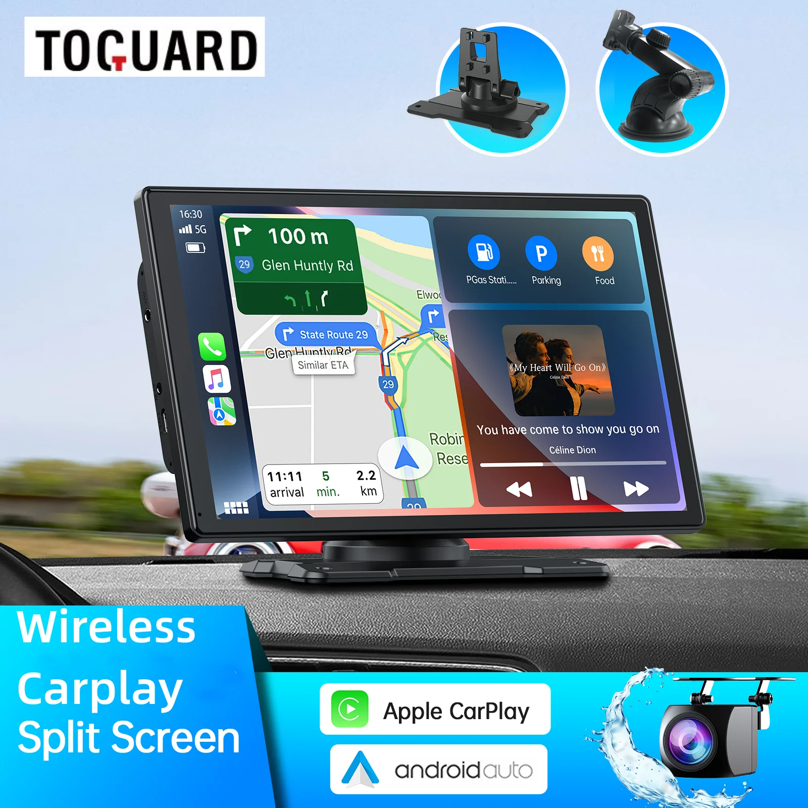 TOGUARD Bluetooth Wireless Carplay & Android Auto Multimedia Car Player Display 9