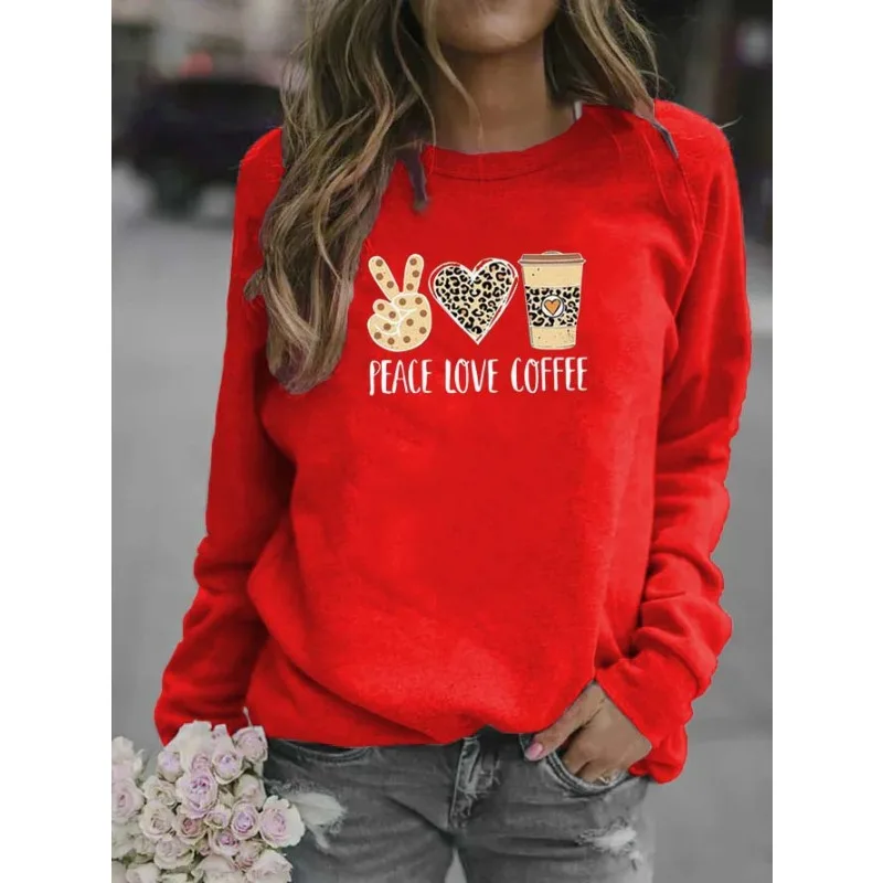 

Women's Leopard Print Coffee Crew Neck Hoodie Clothes Streetwear Women Sweatshirt Aesthetic Tops