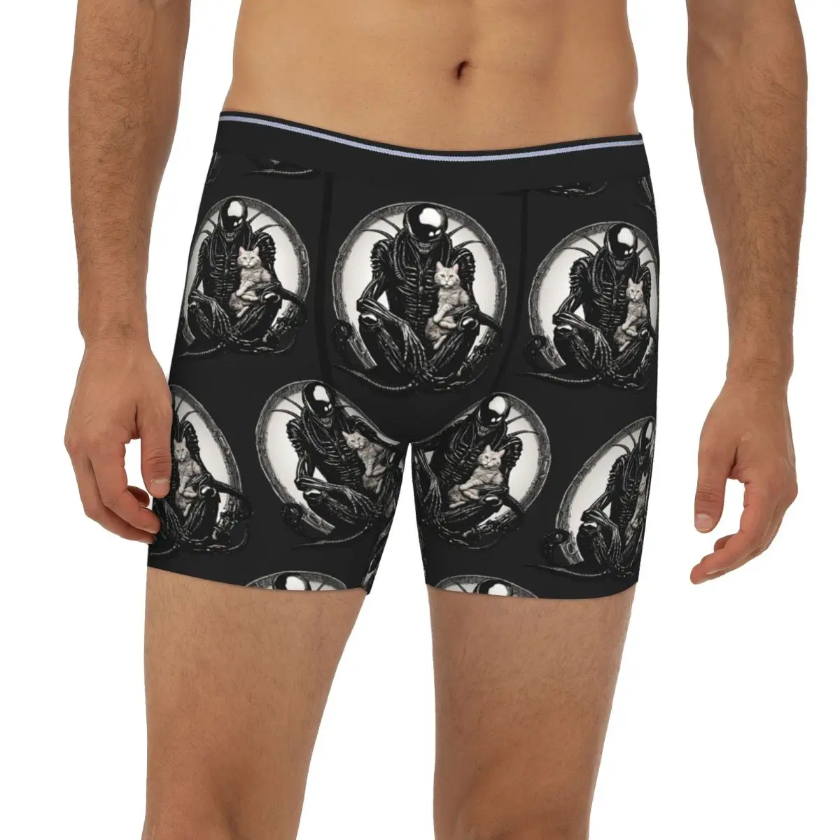 

Xenomorph And A Cat Long Boxer Underpants Short Male Panties Soft Underwear for Homme Man Boyfriend Gifts