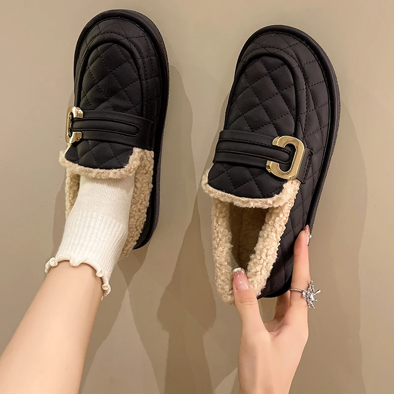 Loafers Fur Shoes Woman 2022 Round Toe Slip-on Casual Female Sneakers Shallow Mouth New Slip On Moccasin Driving Winter Leisure