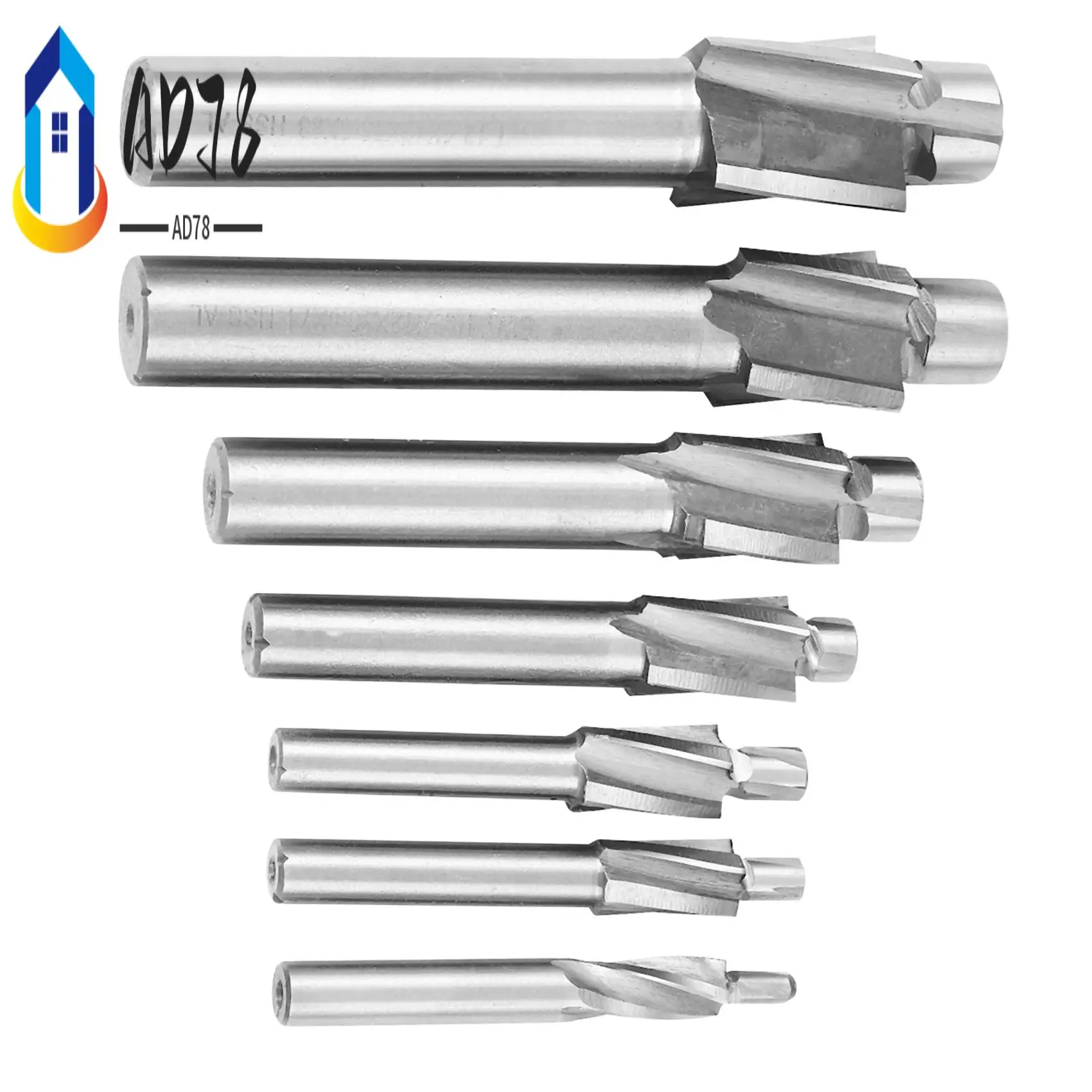 

AD78-7Pcs M3-M12 Концевая фреза из высокоскоростной стали, пилотный долбежный инструмент, концевая фреза, набор сверл