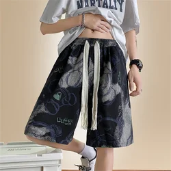 Cool Bear Print High Street Oversize Basketball Shorts for Men's Black Summer Korean Wide Leg Casual Gothic Shorts Boys