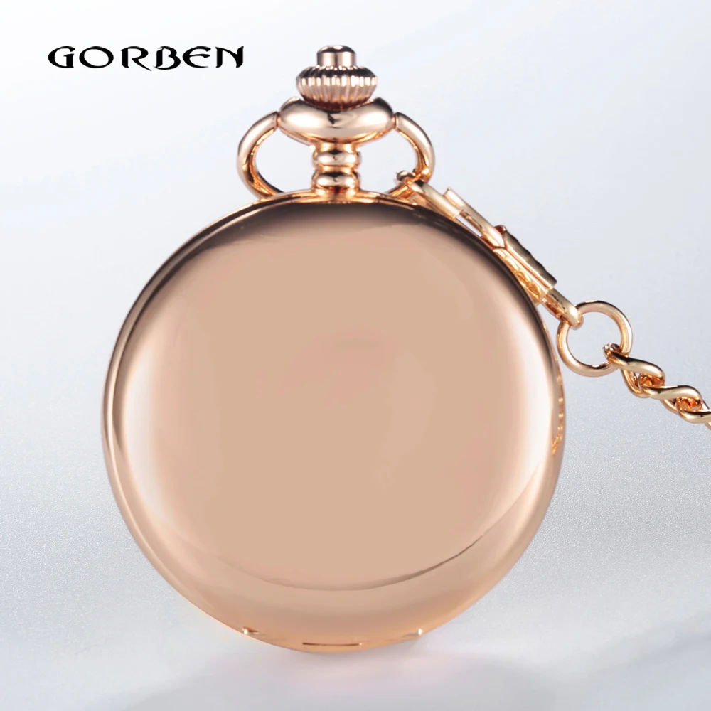 Luxury Quartz Pocket Watch for Man Women Vintage Smooth Rose Gold Case Orologio Male Ladies Men Pendant Necklace Chain Old Clock