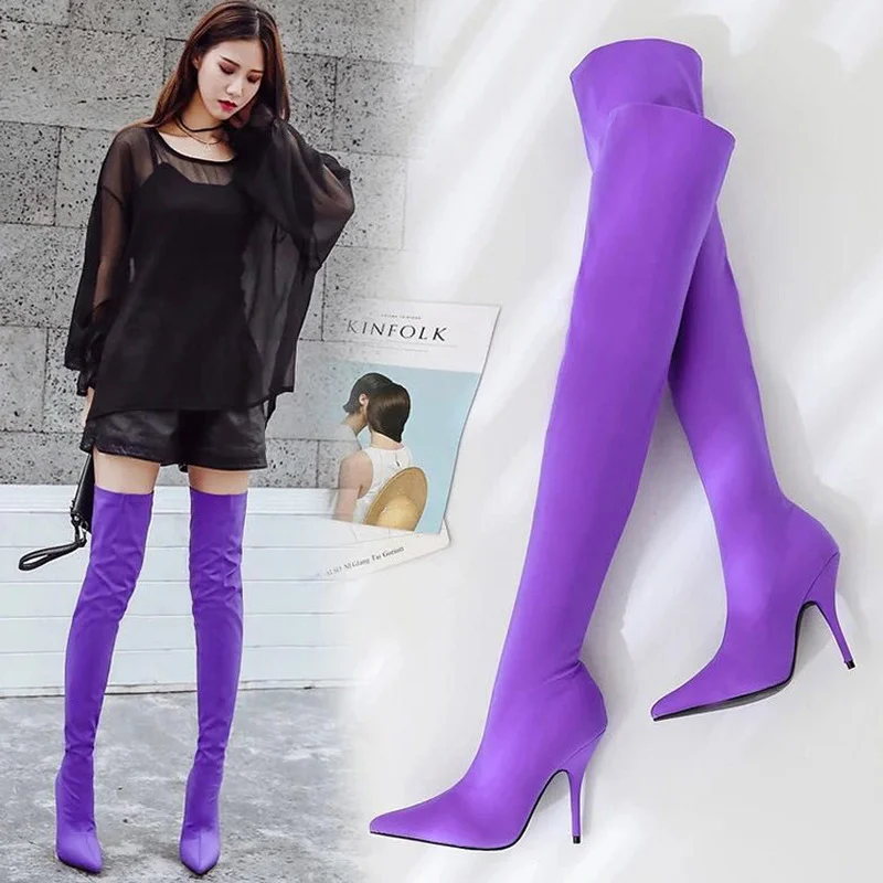 2021 Thigh High Boots Over The Knee Elastic Stretch Boots Women Botas Mujer Sexy Knee High Heels Sock Boots New Autumn Winter