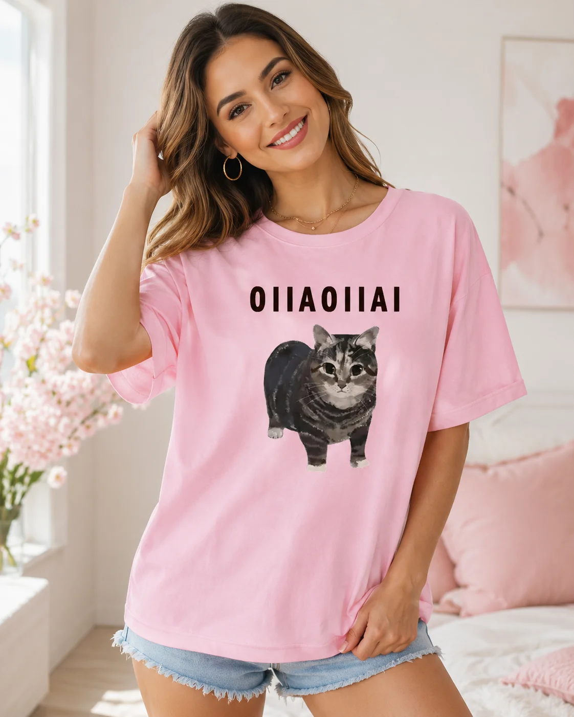 Women's Spinning Cat Meme OiaiT T-shirt Summer Short Sleeve T-shirt Pattern Top Casual T-shirt Round Neck Short Sleeve T-shirt