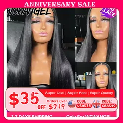 Wow Angel 36 Zoll tiefschwarze leimlose Perücken 5x5 HD-Echthaarperücken mit Spitzenverschluss, vorgezupft, gerade, gebrauchsfertig, Perücken für Frauen