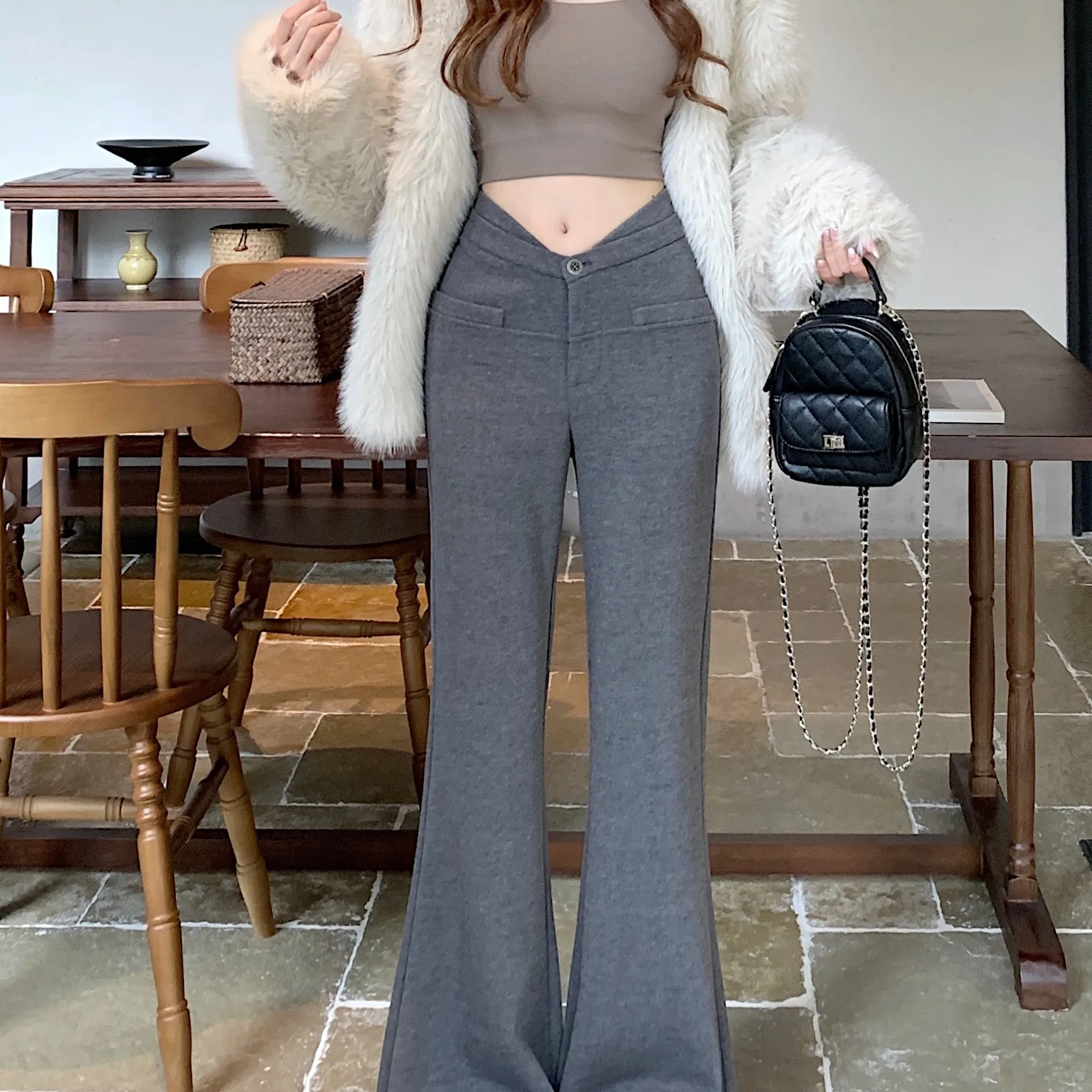 Pantaloni casual svasati a vita alta coreani alla moda da donna Autunno Inverno Nuovo arrivo Leggings lunghi dritti Lunghezza pavimento