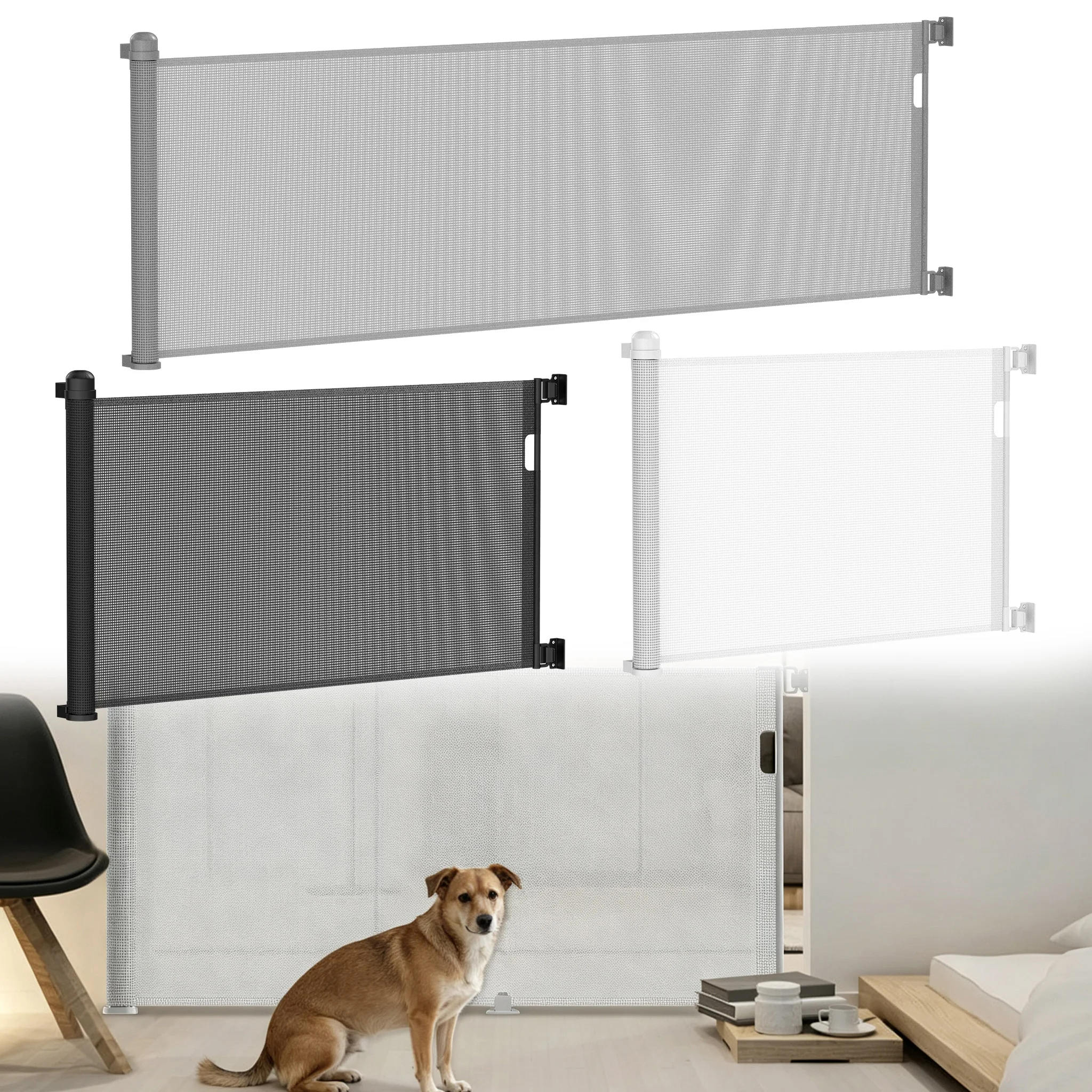 Barriera di sicurezza per scale, ideale per animali domestici, con apertura regolabile e larghezza extra, adatta per cani e gatti, barriera per scale, barriera retrattile per animali domestici,