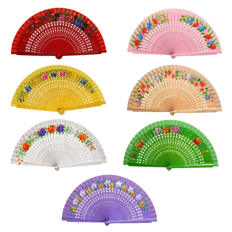 Spanish Dance Fan Hand Painting Art Fan Folding Dancing Fan Smooth Opening and Closing Flower Painting Wood Fan