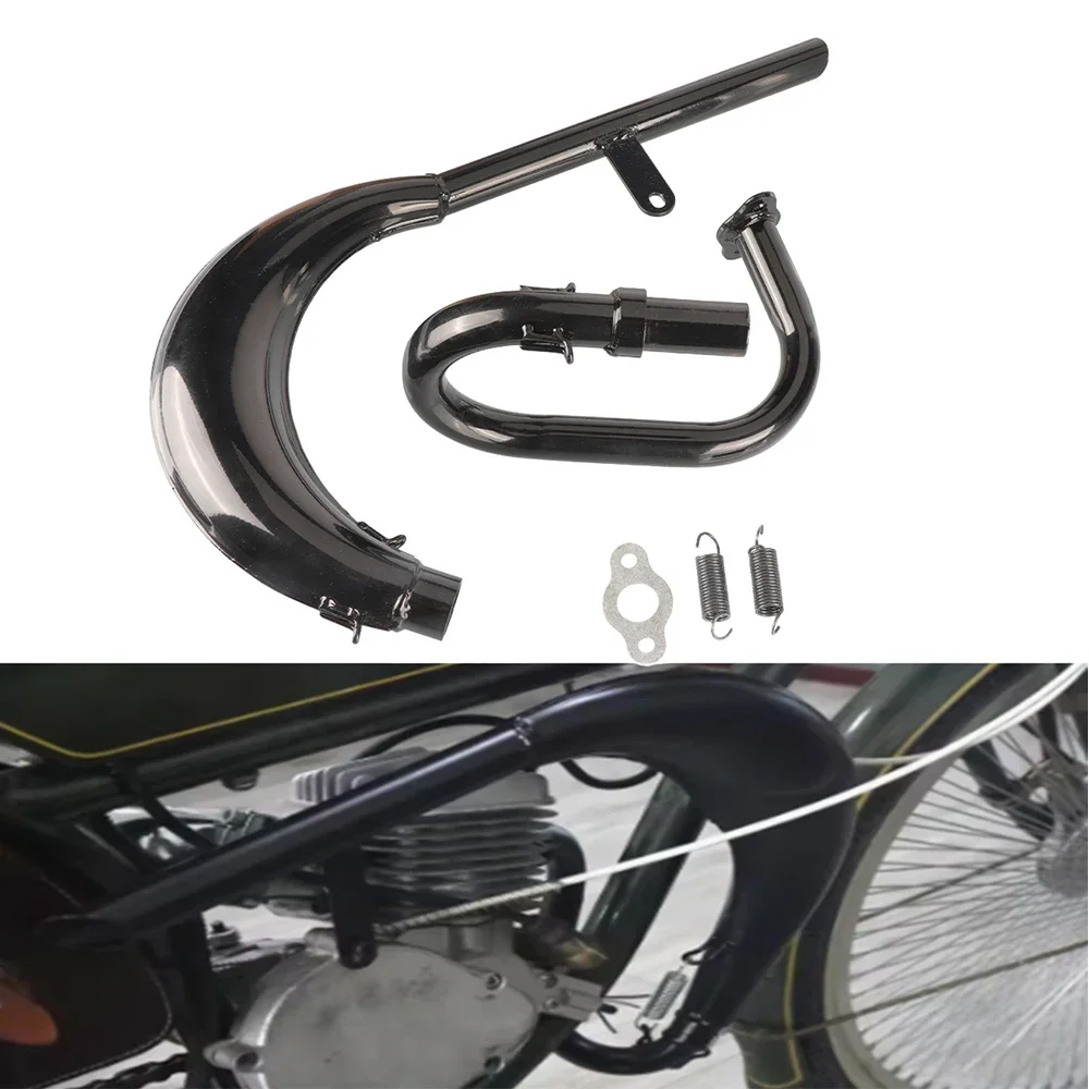 Motorcycle Exhaust Pipe Black Curved Motorcycle Muffler Exhaust Systems for 50cc 80cc 2-stroke Bicycle Motorcycles Accessories