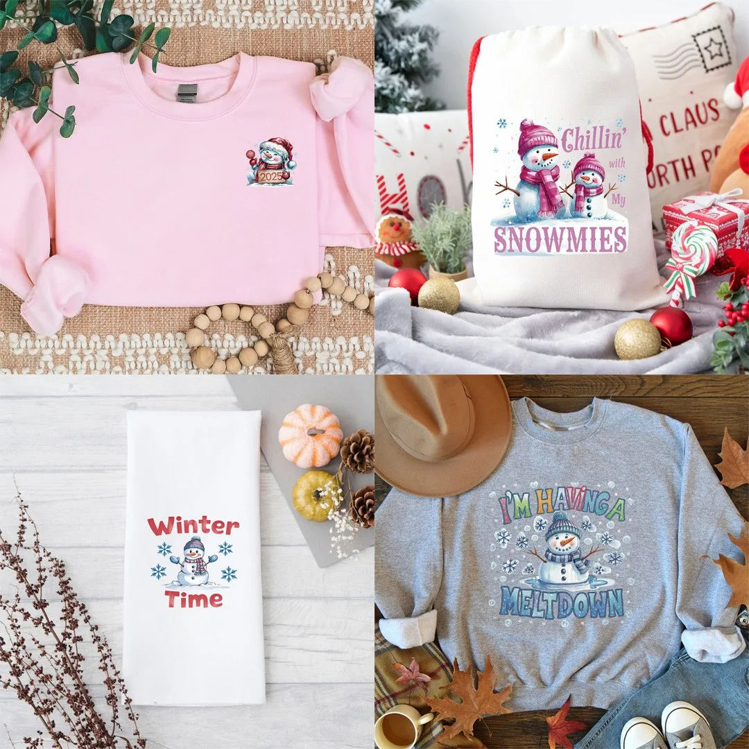 Snowman Winter DIY Stickers Shirt Clothes Patch Girls Backpack Pillow Washable Heat Transfer Printing