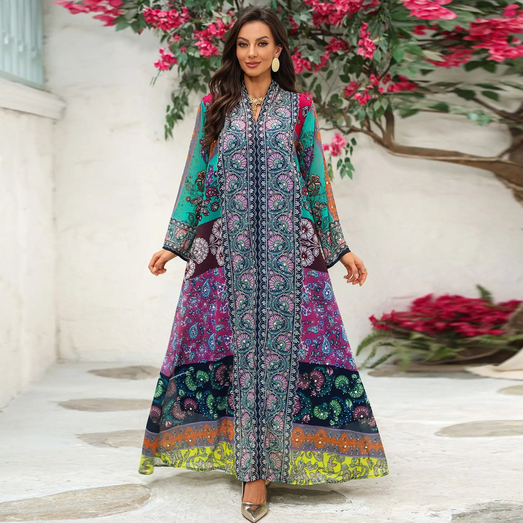 

Eid Party Dress Muslim Women Abaya Vestidos Largos Ramadan Print Diamond Morocco Prayer Caftan Robe Abayas Dubai Longue 2026