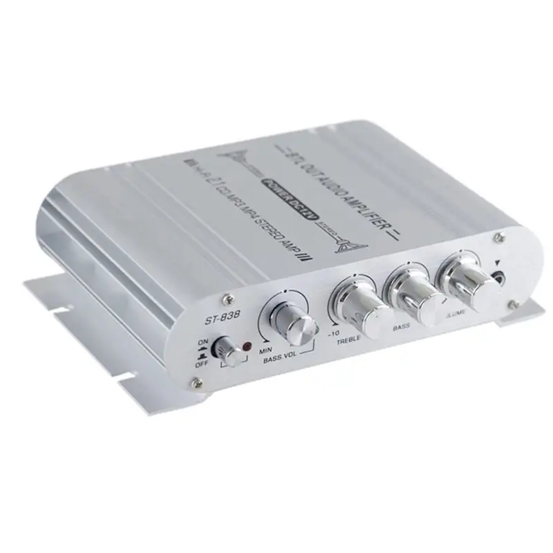 Car Stereo Amplifier Speaker Hifi Power 2.1 Channel Home Subwoofer Audio Output 12V Audio System Durable Silver