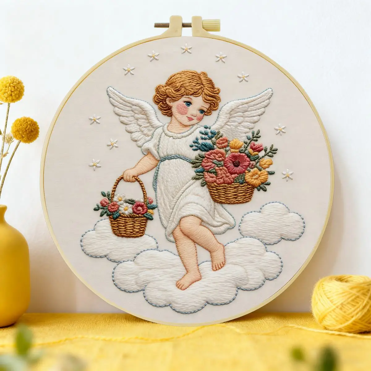 1 Stück 20X20CM/15X15CM 7,87/6,3 Zoll Fußball-Blumen-Stickerei-Starter-Kit DIY-Stickerei-Set Handarbeiten Malerei – Detail 4