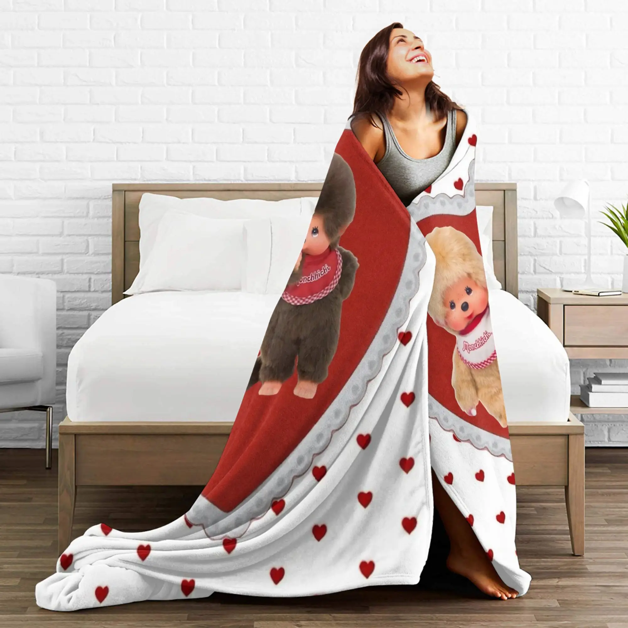 M-Monchhichis – couverture de dessin animé de qualité, Super chaude, pour pique-nique d'hiver, canapé-lit, couvre-lit amusant