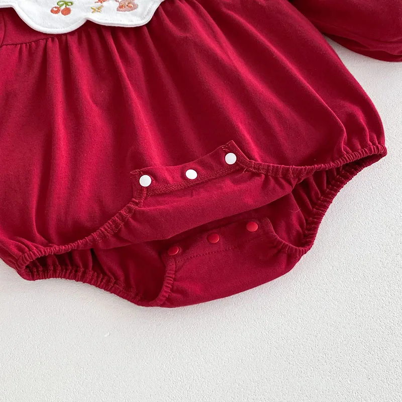 0-3Y Baby Rompers Spring Autumn Long Sleeve Embroidery Romper for Toddler Infant Princess Red Jumpsuit Bodysuit Children Outfits