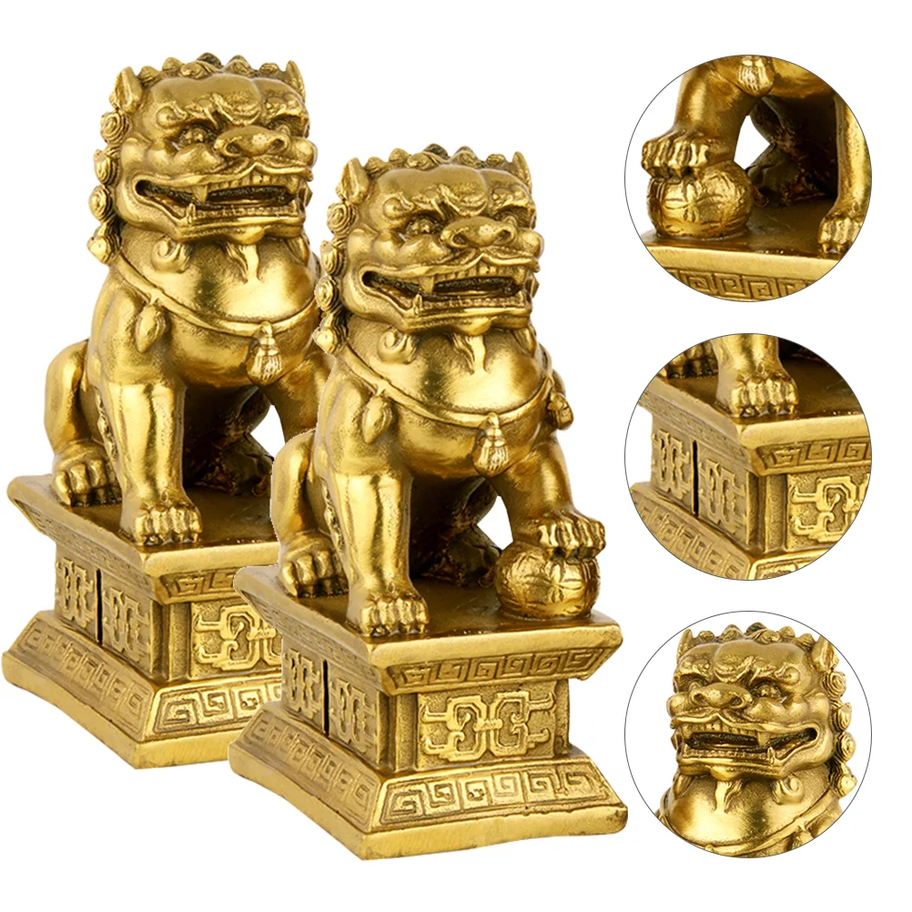 

2 Pcs Lion Desk Decor Shape Adornment Metal Tree Topper Household Home Designed Resin