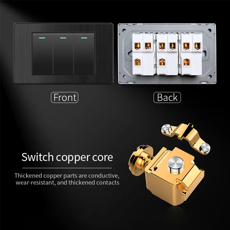 ELEGAN  Black Fireproof PC Brushed Brazil Standard Socket Double USB Type C Wall Power Outlet Light On 10A/20A Socket