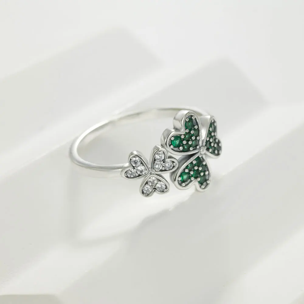 925 Sterling Silver Green & White Clover Ring Hypoallergenic Ring Holiday Blessing Minimalist Lucky Jewelry Gift For Women