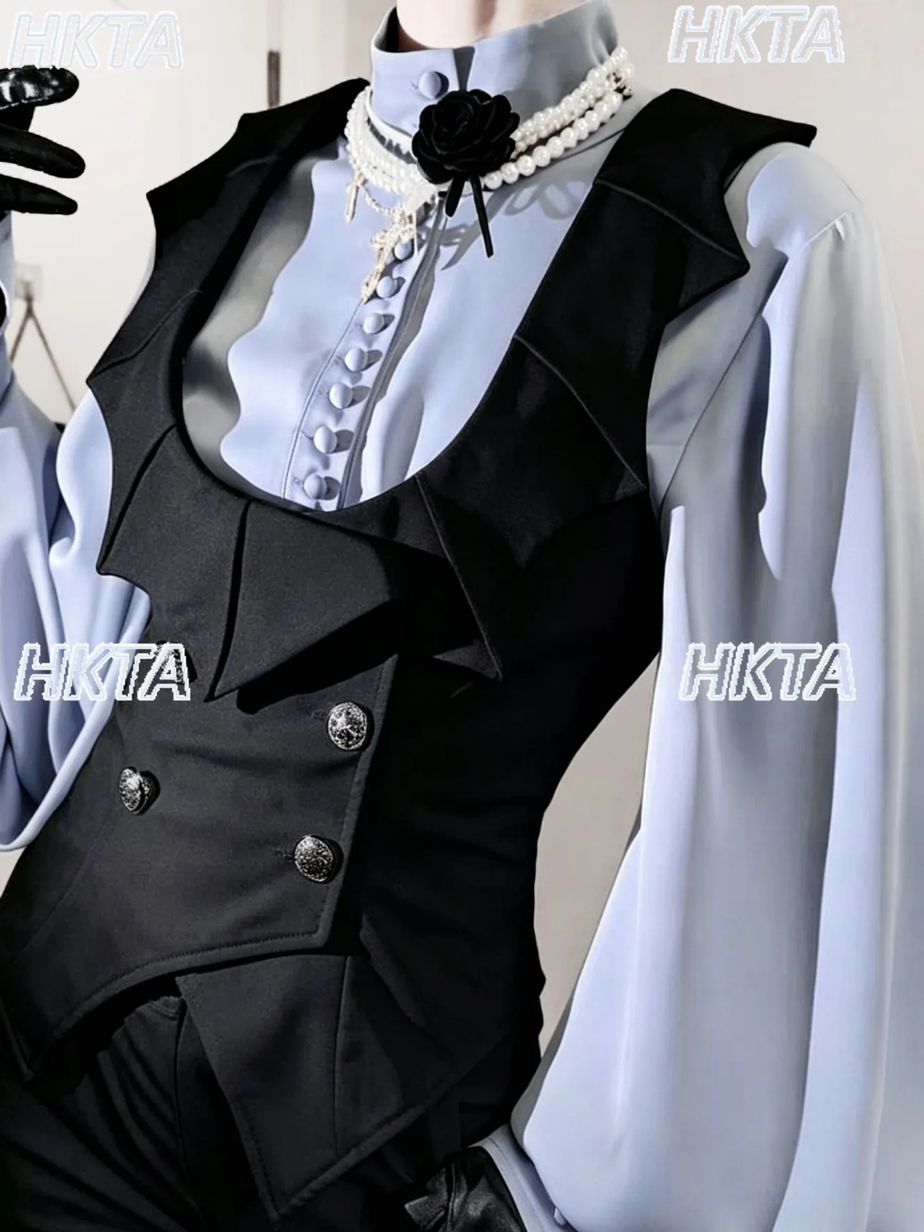 Gothic Prince Temperament Lolita Subculture Y2k French Retro British U Neck Slim Fit Thin Short Vest Jacket Black Vest Top Women