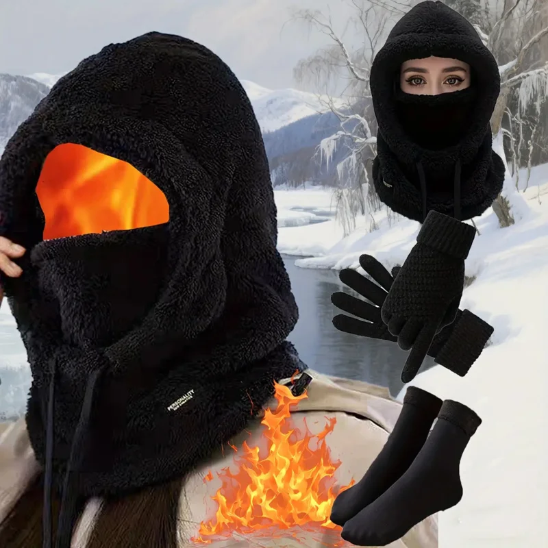 Set da sci termico invernale da 1 pezzo: maschera per il viso, guanti, stivali per lo sci, lo snowboard, le attività all'aperto, l'attrezzatura per la stagione fredda per -40 ° C