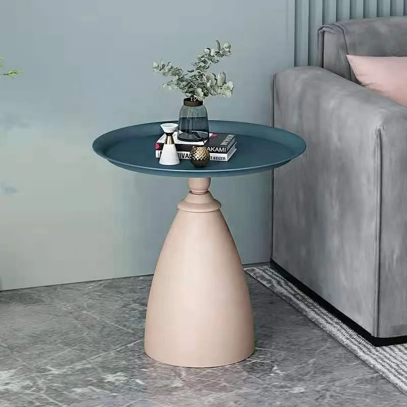 Nordic light luxury round wrought iron marble corner table small round table living room hotel apartment marble