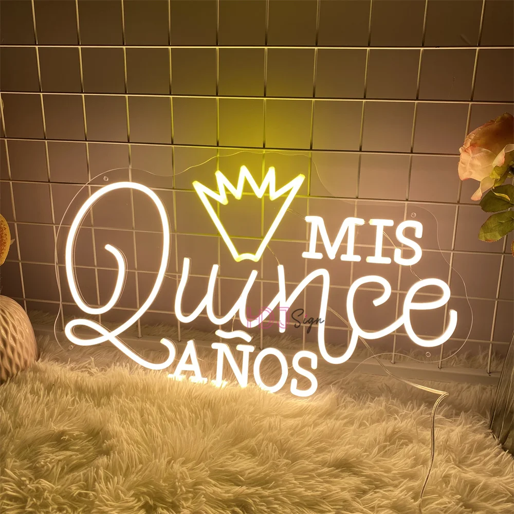 Mis Quince XV Spanish Neon Led Sign Birthday Room Party Decor Neon Sign Wall Hanging LED Night Lights USB Birthday Decoration