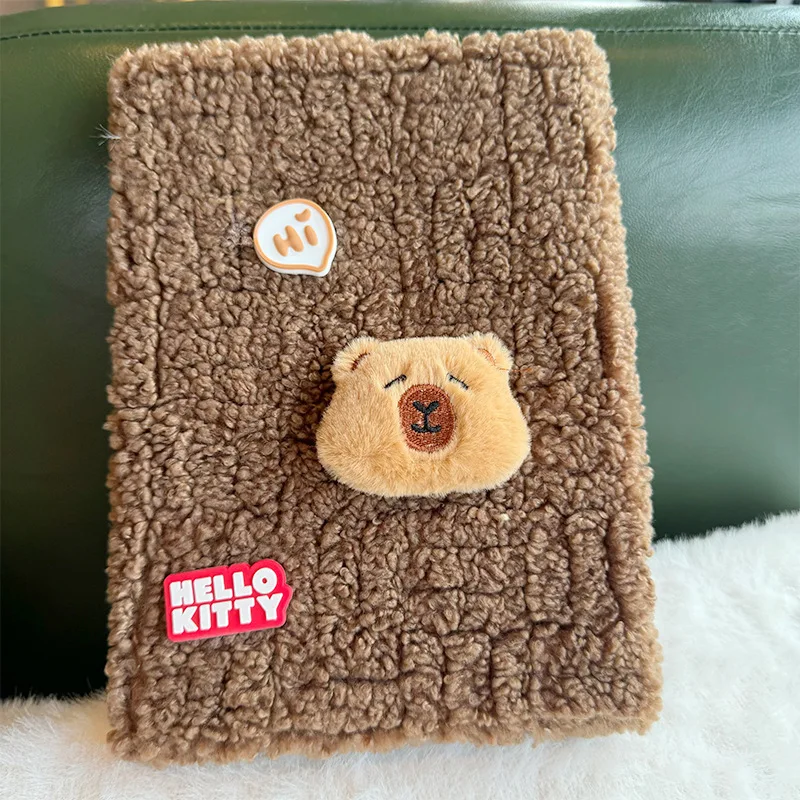 Capybara Plush Refillable Notebook - Fluffy Ring Binder Journal with Stickers, Kawaii Animal Diary for School Office Gift