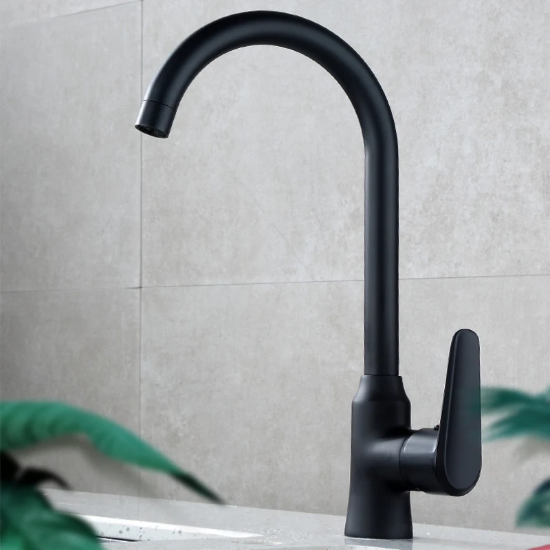 

Black Painted Kitchen Faucet Sink Basin Mixer Tap Cold Hot Water Faucet Rotatable Double Handle Mixer Tap