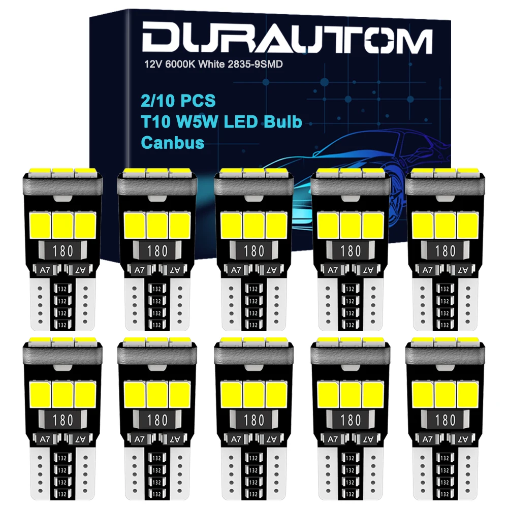 DURAUTOM 2/10 шт. T10 W5W фотолампа Canbus без ошибок 12 в 6000K лм Белый Автомобильный интерьер купольные дверные карты багажник номерной знак